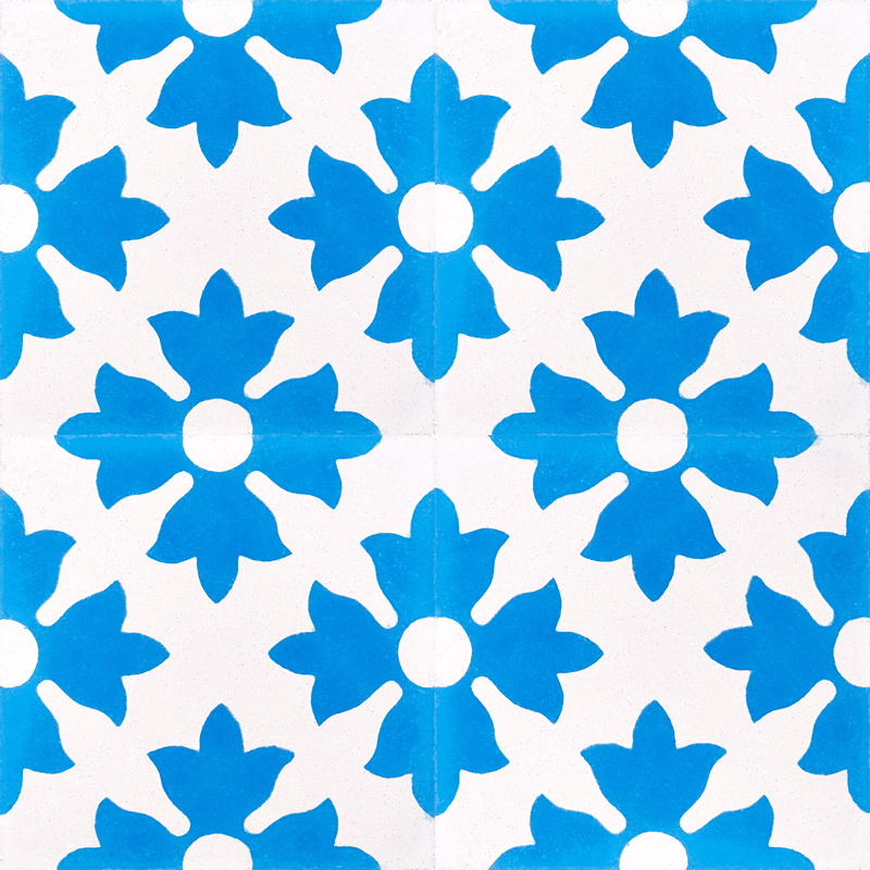 articima Zementfliesen 202 - Darstellung als vierer Kombination - typisches florales Motiv