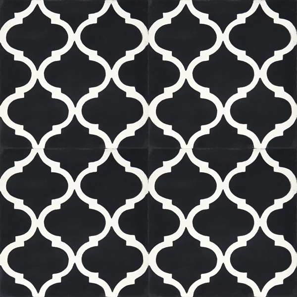 articima Zementfliesen 2381 als vierer Kombination - typisch orientalisches Muster in Schwarz und Weiß