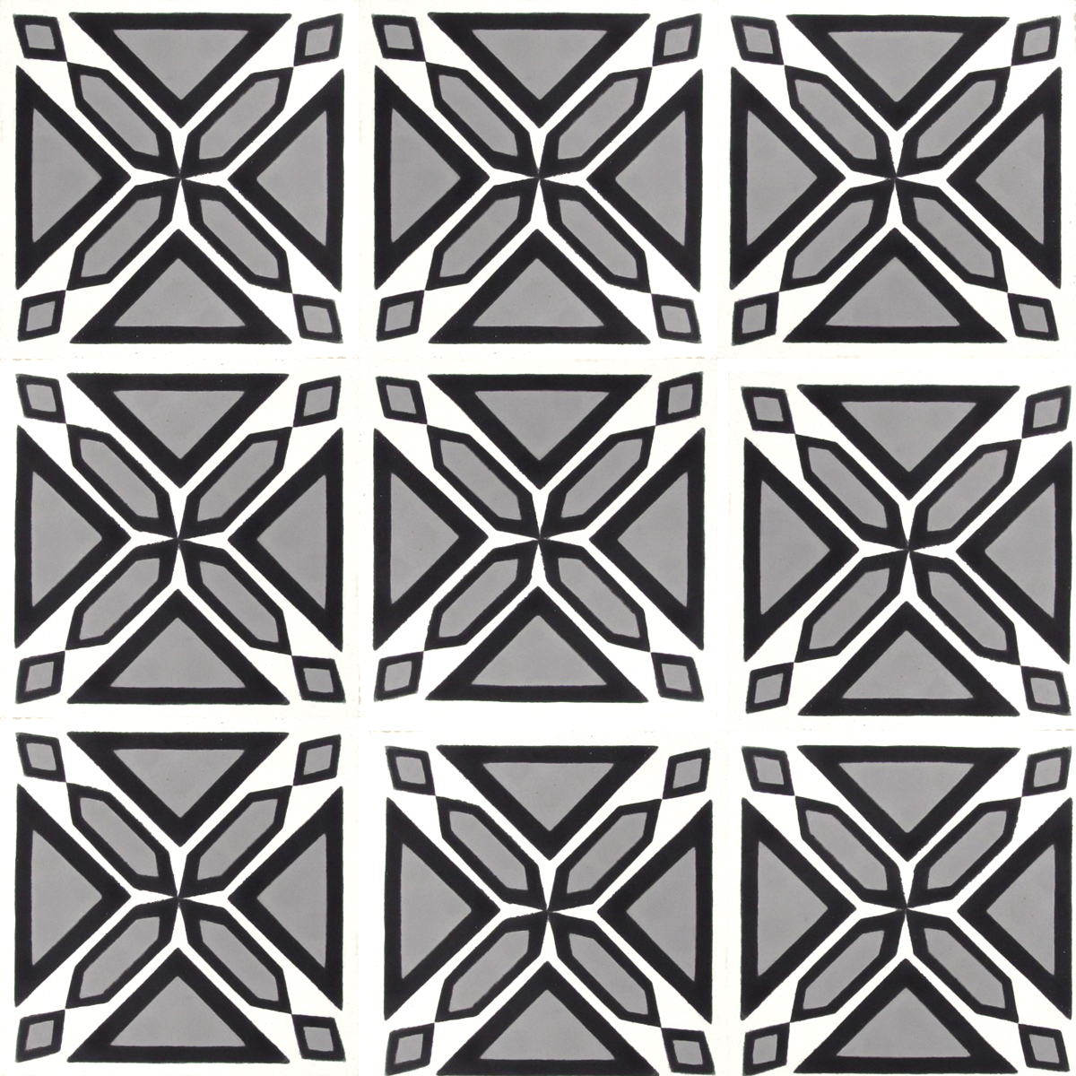 Zementfliesen 313 - Kräftiges schwarz-grau-weißes Muster mit grafischen Effekten.