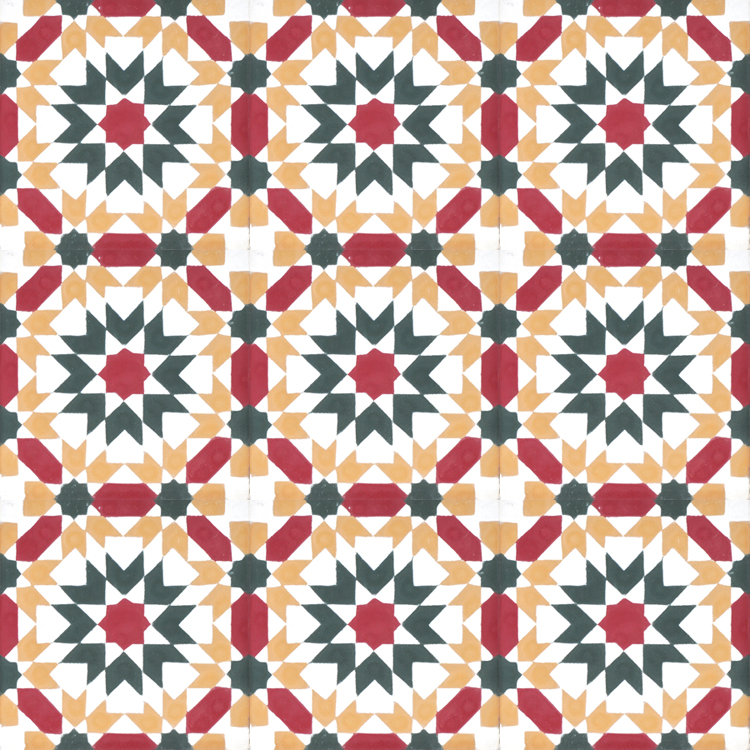 Zementfliesen 404, 9 Stück - Traditionelles marokkanisches Muster