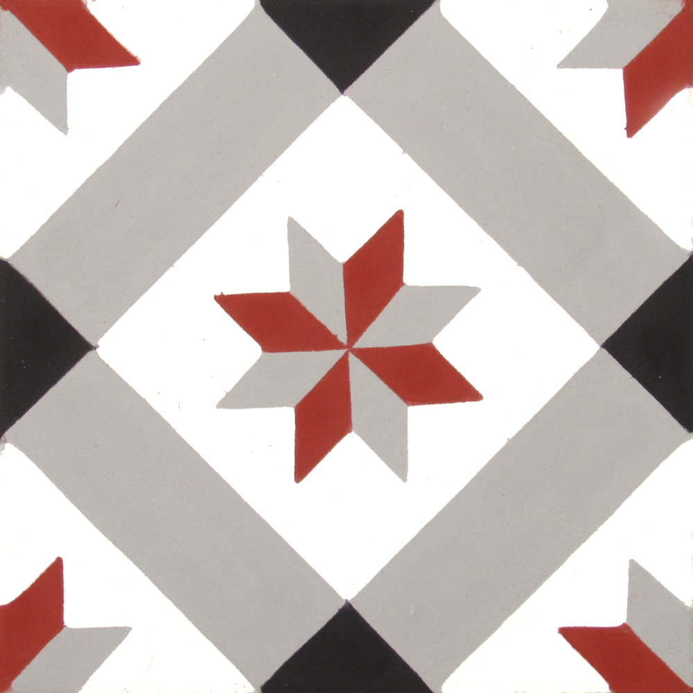 Zementfliesen 4713 | floral, geometrisch | Rot Grau Schwarz