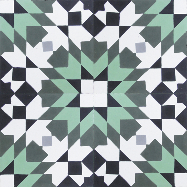 articima Zementfliesen 502 | typisch marokkanisches Muster mit grünen Akzenten | 4 Einzelfliesen