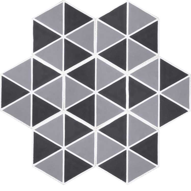 Zementfliesen 6431 | 9 Einzelfliesen | hexagonale Fliesen erlauben viele Gestaltungsmöglichkeiten