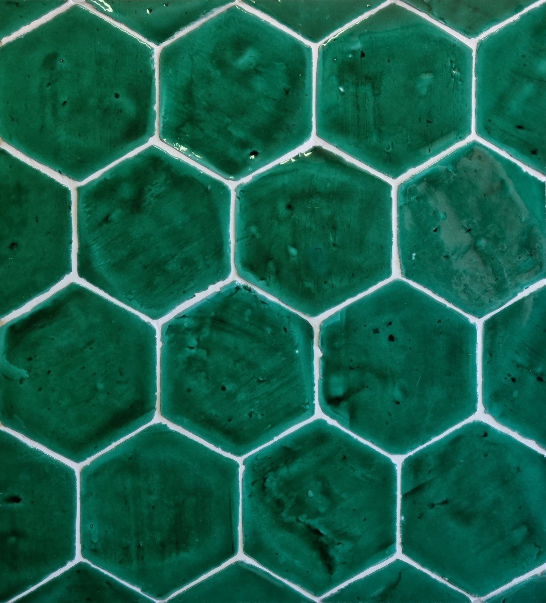 Glasierte Terracotta Wandfliesen - Farbe Grün, Referenz G305 - Format 11x12,5 cm, hexagonal