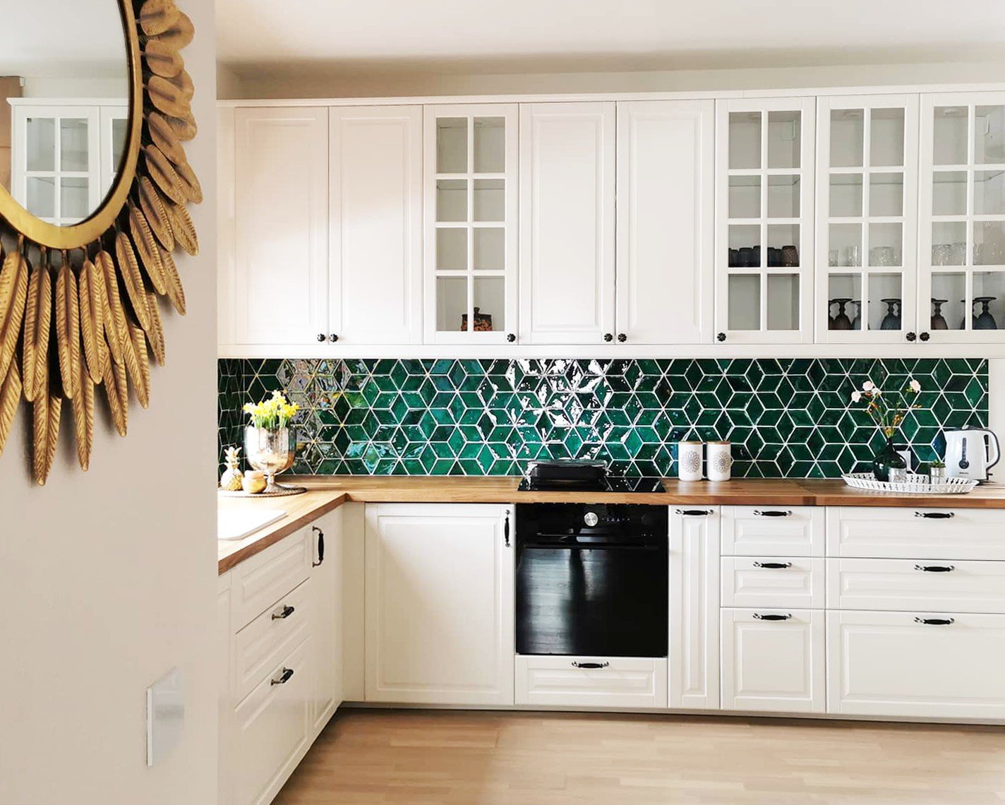 Glasierte Terracotta Wandfliesen - Farbe Grün, Referenz G305 - Format 8,5x14 cm, diamond - stilvolle Küche