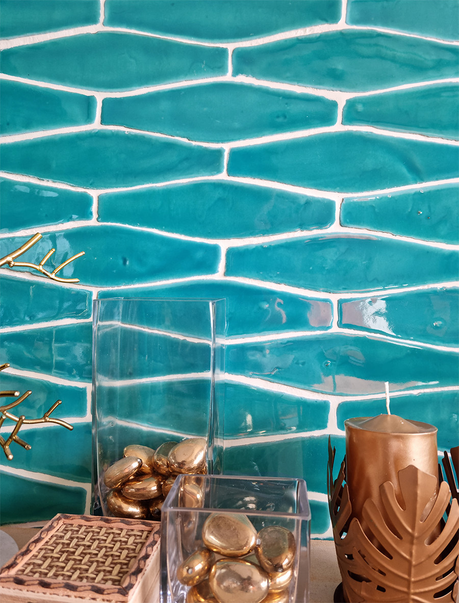 Glasierte Terracotta Wandfliesen - Farbe Türkis, Referenz G260